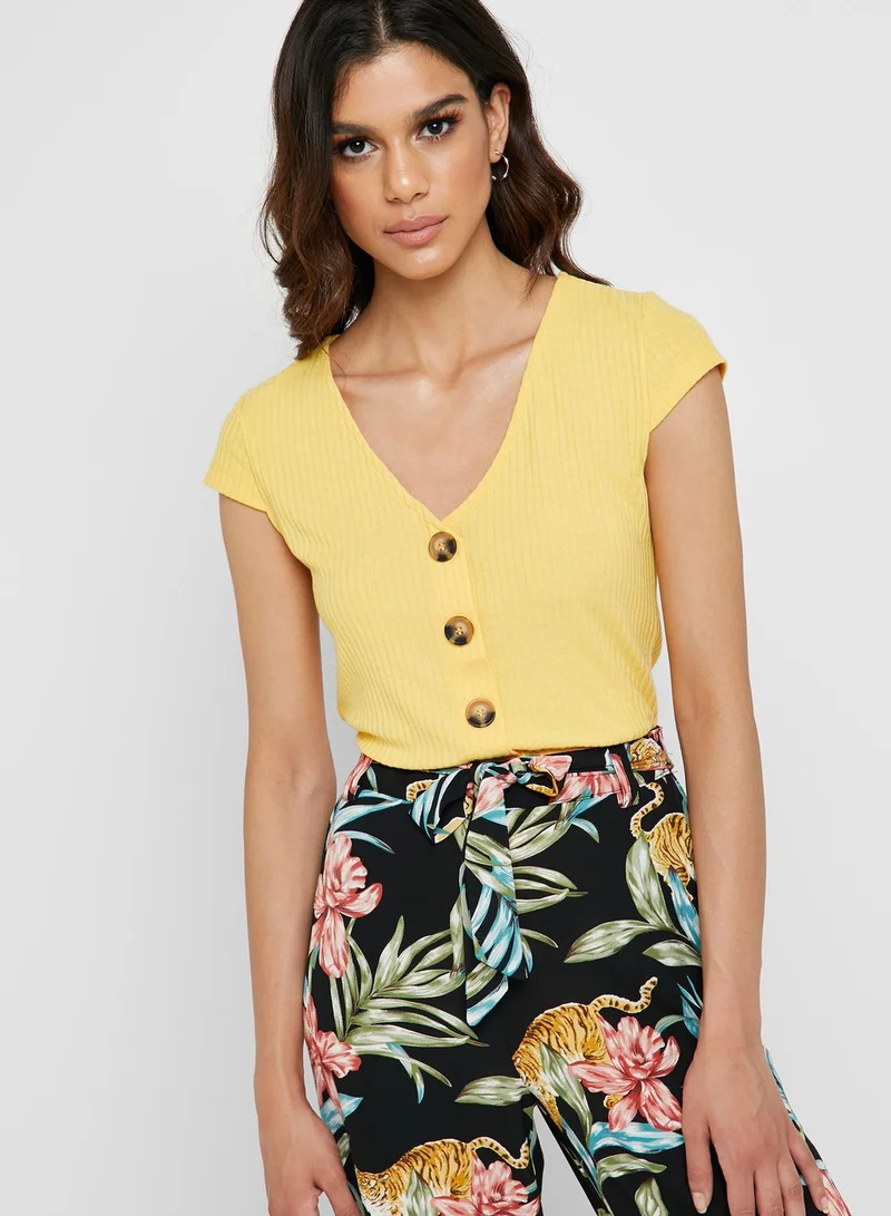 ONLY Button Detail Ribbed Top
