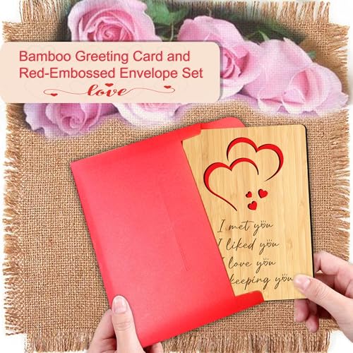 EXQUIDECA Handmade Wooden Bamboo Greeting Cards with Hearts Love for Wife Husband Girlfriend Her Him Friends Anniversary Birthday Wedding Sustainable Use - Image 4