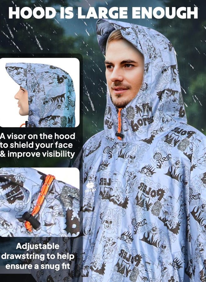Anyoo Waterproof Rain Poncho with Sleeves&Pocket, Lightweight Reusable Hiking Rain Coat Jacket with Hood for Outdoor Activities, Unisex, Skeletons, One Size - Image 5