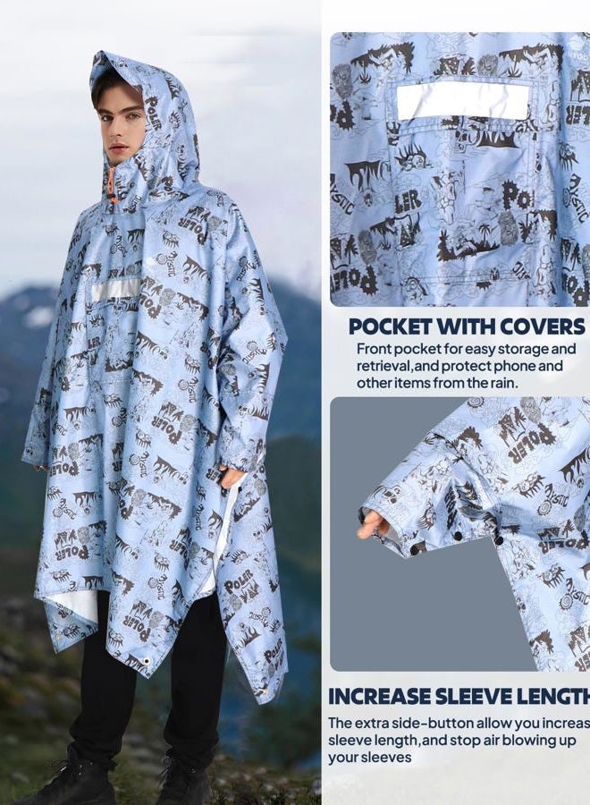 Anyoo Waterproof Rain Poncho with Sleeves&Pocket, Lightweight Reusable Hiking Rain Coat Jacket with Hood for Outdoor Activities, Unisex, Skeletons, One Size - Image 4