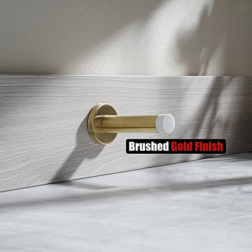 JQK Door Stopper Gold, 304 Stainless Steel Thicken 1mm Sound Dampening Door Stop Bumper Wall Protetor 2 Pack, Brushed Gold Black Tip, DSB5-WG-P2 - Image 5