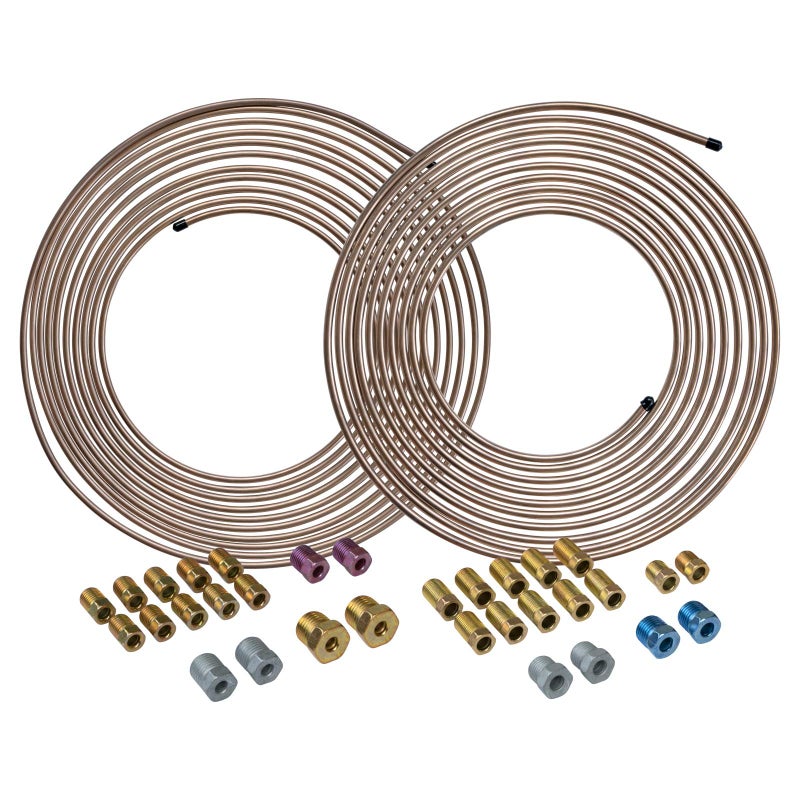 4LIFETIMELINES Copper-Nickel Brake Line Replacement Kits â€“ Non-Magnetic, Rust-Resistant 3/16" & 1/4" x 25 ft Tubing Coils with Fittings, 2 Complete Sets â€“ Easy Bend & Install for Lasting Performance - Image 1