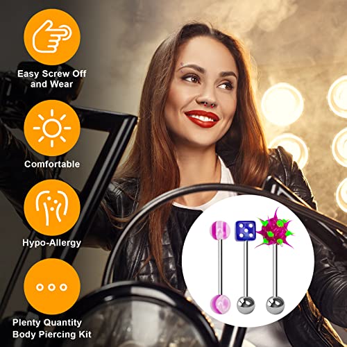 CrazyPiercing Lot of 110PCS Body Jewelry Piercing Eyebrow Navel Belly Tongue Lip Bar Ring - Image 2