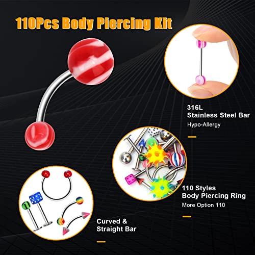 CrazyPiercing Lot of 110PCS Body Jewelry Piercing Eyebrow Navel Belly Tongue Lip Bar Ring - Image 3