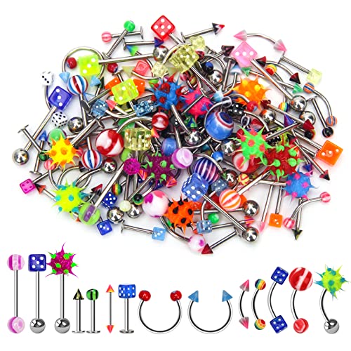 CrazyPiercing Lot of 110PCS Body Jewelry Piercing Eyebrow Navel Belly Tongue Lip Bar Ring - Image 1