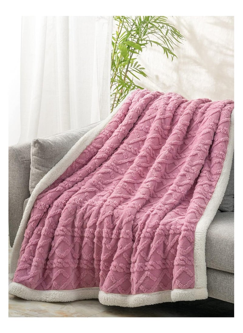 Fabienne Jacquard Sherpa Blanket Single Size Faux Fur Bed Blanket 160x220cm Flannel Fleece Reversible Blanket Warm and Plush Throw Blanket Pink  - Image 3