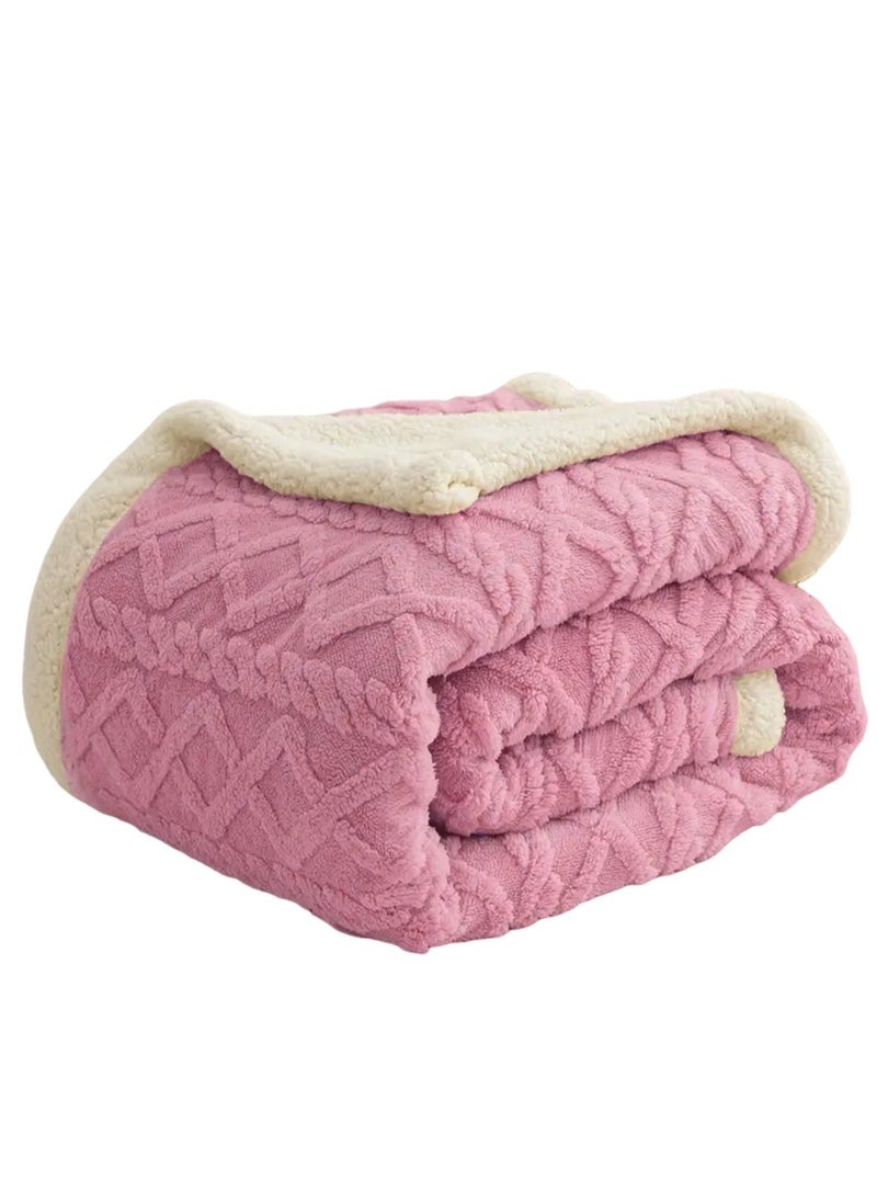 Fabienne Jacquard Sherpa Blanket Single Size Faux Fur Bed Blanket 160x220cm Flannel Fleece Reversible Blanket Warm and Plush Throw Blanket Pink  - Image 4