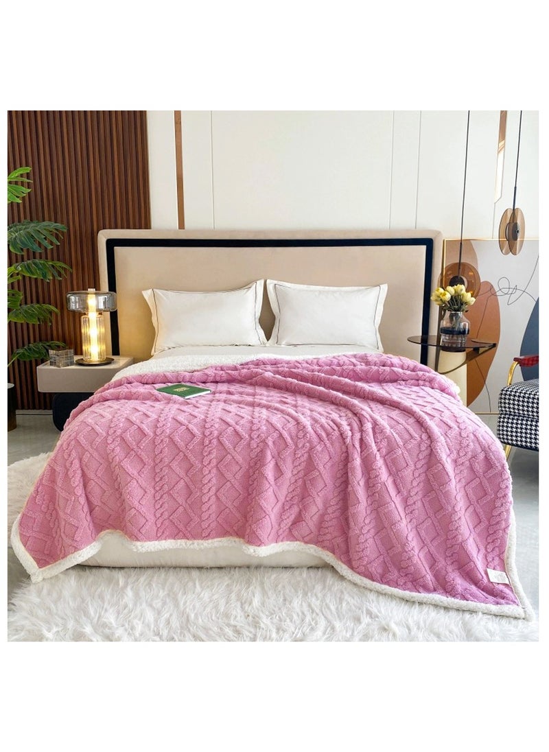 Fabienne Jacquard Sherpa Blanket Single Size Faux Fur Bed Blanket 160x220cm Flannel Fleece Reversible Blanket Warm and Plush Throw Blanket Pink  - Image 2