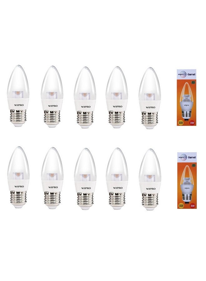 WIPRO مصباح وِيبرو غارنيت 3 واط قاعدة E27 شفاف شمعة LED | أبيض دافئ (2700K) | عبوة من 10 | بصرية شفافة لتأثير متلألئ | مصباح LED خيطي للمنزل، المكتب، الثريا، ظل مصباح زخرفي - Image 1