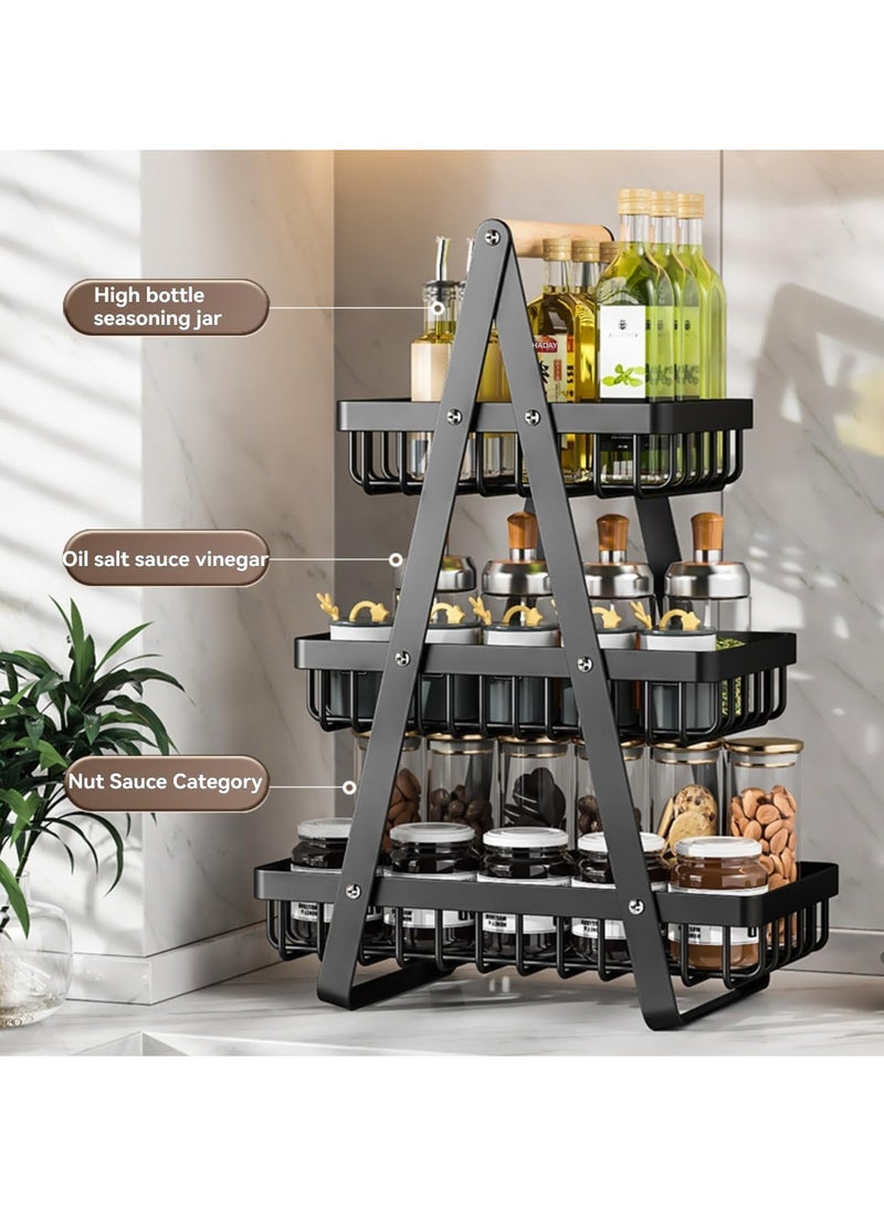 TodyJeyHo 3-Tier Fruit Basket, Detachable Metal Vegetable Basket with Wooden Handle, Kitchen Counter Fruit Bowl for Fruit and Vegetable Storage, Large Capacity Bread Basket, Fruit Holder, Snack Organizer - Image 3