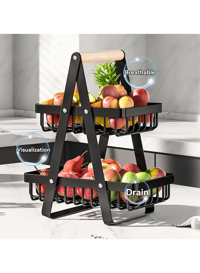 TodyJeyHo 3-Tier Fruit Basket, Detachable Metal Vegetable Basket with Wooden Handle, Kitchen Counter Fruit Bowl for Fruit and Vegetable Storage, Large Capacity Bread Basket, Fruit Holder, Snack Organizer - Image 4
