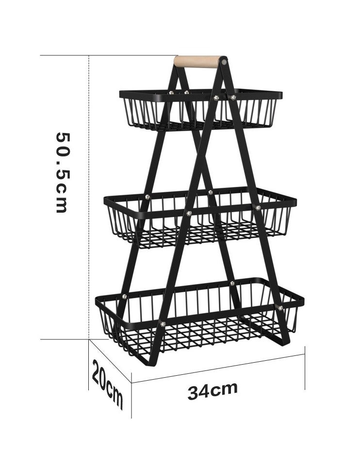 TodyJeyHo 3-Tier Fruit Basket, Detachable Metal Vegetable Basket with Wooden Handle, Kitchen Counter Fruit Bowl for Fruit and Vegetable Storage, Large Capacity Bread Basket, Fruit Holder, Snack Organizer - Image 5