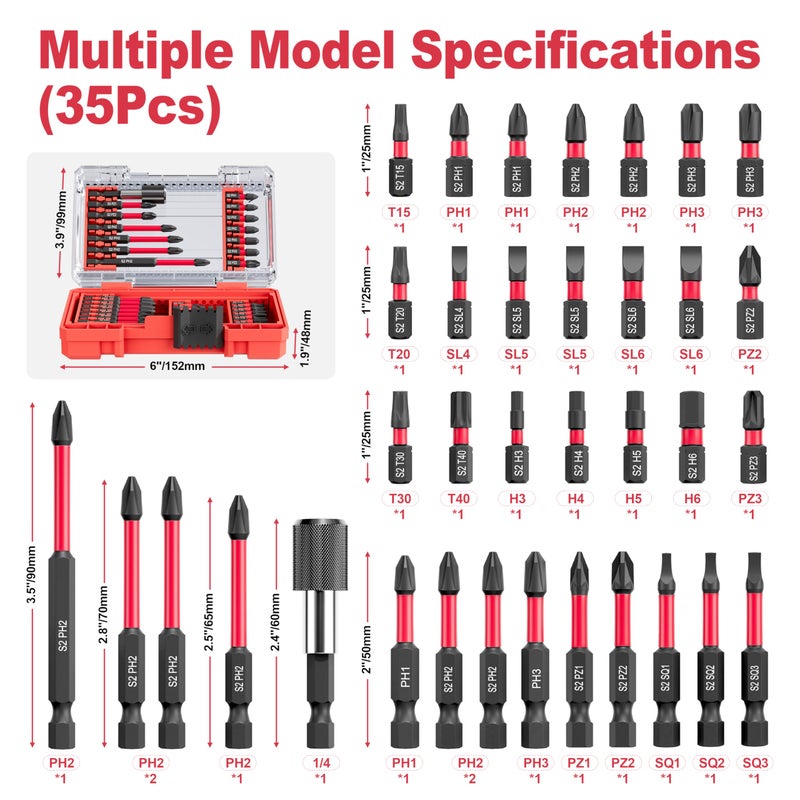 YOSIGHT 35Pcs Screwdriver Bits Set S2 Steel Screwdriver Impact Kit With a Storage Case, Used for Power Screwdrivers and Electric Drill Drivers - Image 2