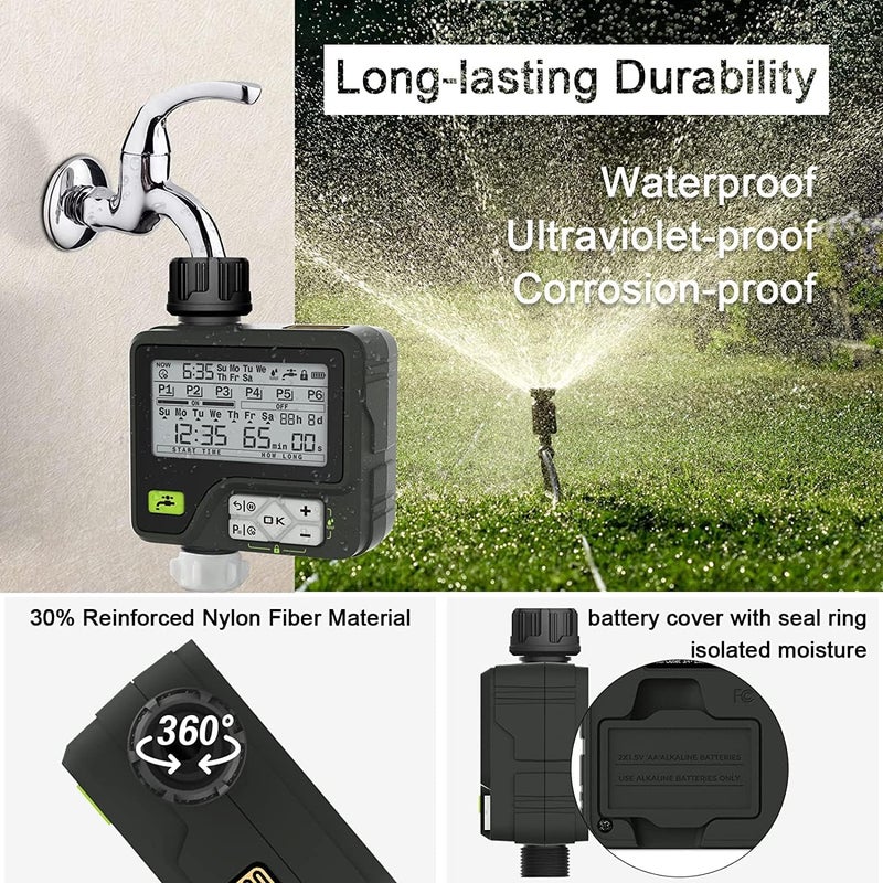 GERM Automatic Water Timer Watering Hose Irrigation Systems Watering Houseplants Water Timer with 6 programmable Rain delay/manual/auto mode, for lawn garden irrigation (Gray) - Image 4