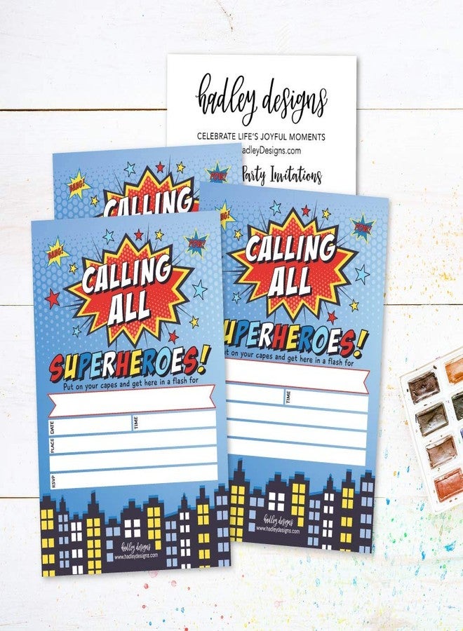 هادلي ديزاينز تصاميم هادلي لدعوات أعياد ميلاد الأطفال - ثيم الأبطال الخارقين - 25 دعوة لحفلات أعياد ميلاد الأولاد، دعوات مستوحاة من القصص المصورة، لوازم حفلات الأبطال الخارقين اللطيفة، صنع في الولايات المتحدة الأمريكية - Image 3
