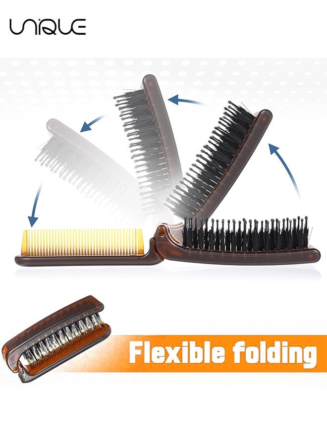 Unique Travel Size Hair Brush, 1 Pcs Collapsible Portable Pocket Nylon Bristle Hairbrush with Fine Tooth Comb Mini Folding Hair Brush for Men and Women Bangs Dry Wet Thick Thin Curly Straight Hair - Amber - Image 4