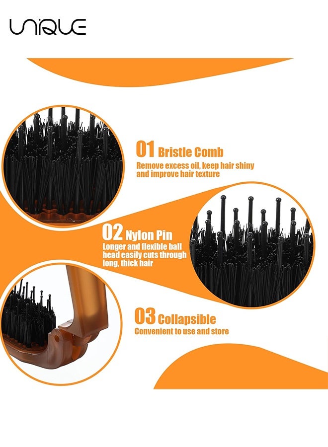 Unique Travel Size Hair Brush, 1 Pcs Collapsible Portable Pocket Nylon Bristle Hairbrush with Fine Tooth Comb Mini Folding Hair Brush for Men and Women Bangs Dry Wet Thick Thin Curly Straight Hair - Amber - Image 5