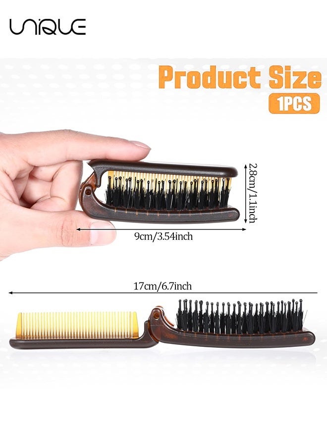Unique Travel Size Hair Brush, 1 Pcs Collapsible Portable Pocket Nylon Bristle Hairbrush with Fine Tooth Comb Mini Folding Hair Brush for Men and Women Bangs Dry Wet Thick Thin Curly Straight Hair - Amber - Image 3