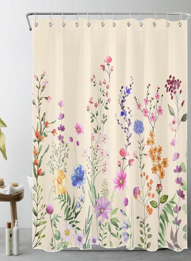 LB Farmhouse Floral Shower Curtain for Bathroom,Nature Colorful Wildflower and Green Botanical on Beige Fabric Shower Curtain with Hooks,Spring Country Theme Bathroom Curtains Shower Set, 72x72 inches - Image 4