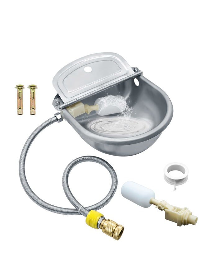 COMVIEE Automatic Animal Drinking Water Bowl, 304 Stainless Steel Waterer for Dog Horse Goat Pig Cow, Livestock Water Trough Dispenser with Pipe Hose, 2 Float Valves, Quick Connecter, Expansion Bolt - Image 1