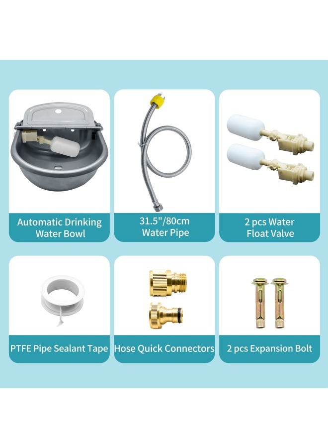 COMVIEE Automatic Animal Drinking Water Bowl, 304 Stainless Steel Waterer for Dog Horse Goat Pig Cow, Livestock Water Trough Dispenser with Pipe Hose, 2 Float Valves, Quick Connecter, Expansion Bolt - Image 2