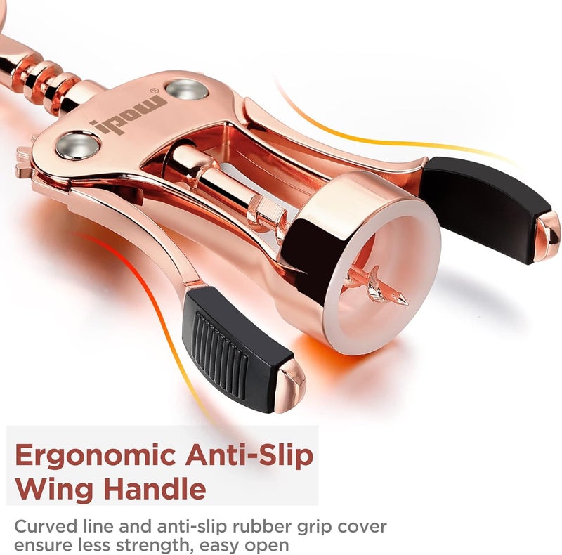 IPOW Wine Opener, Zinc Alloy Wine Bottle Opener, Wing Corkscrew Heavy Duty, Manual Multifunctional Cork Screw for Waiter,Rose Gold - Image 5