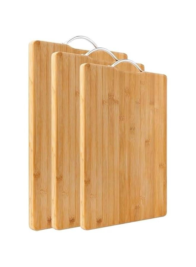 TRASSLE Bamboo Cutting Board Set of 3 - With Handles - Heavy Duty & Durable Thick Wooden Cutting Boards for Kitchen, Meat, Vegetables and Cheese - Large, Medium & Small - Image 1