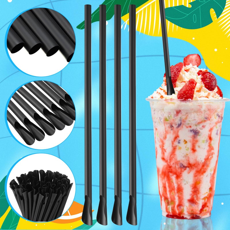 Eaasty 500 Pcs Snow Cone Spoon Straws  Flexible Plastic Flexible Disposable Drinking Straws  Disposable Plastic Sip Stir Sticks (Black) - Image 4