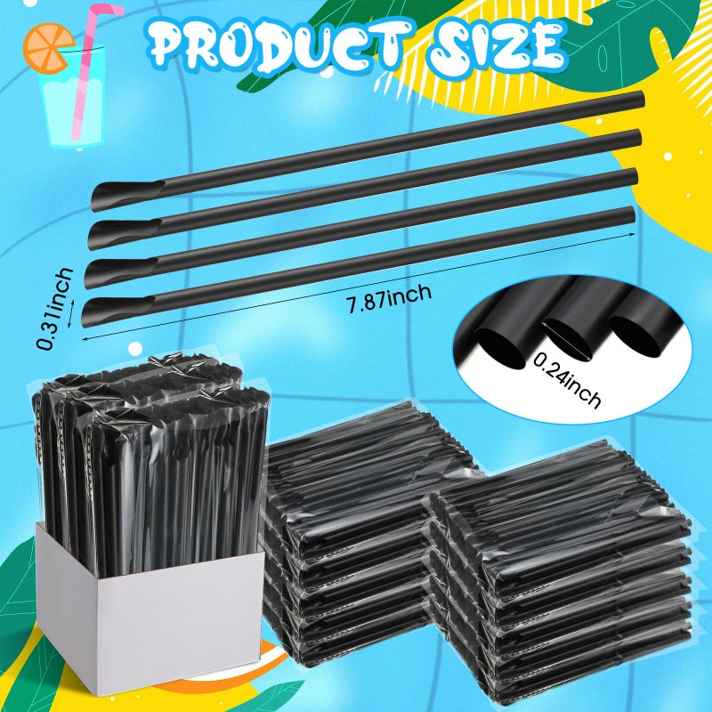 Eaasty 500 Pcs Snow Cone Spoon Straws  Flexible Plastic Flexible Disposable Drinking Straws  Disposable Plastic Sip Stir Sticks (Black) - Image 2