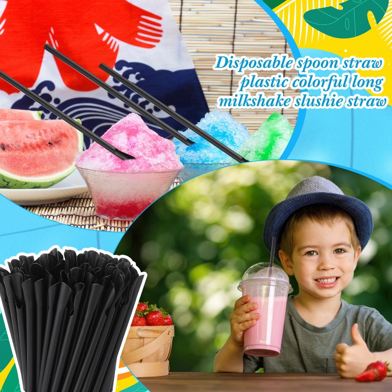 Eaasty 500 Pcs Snow Cone Spoon Straws  Flexible Plastic Flexible Disposable Drinking Straws  Disposable Plastic Sip Stir Sticks (Black) - Image 3