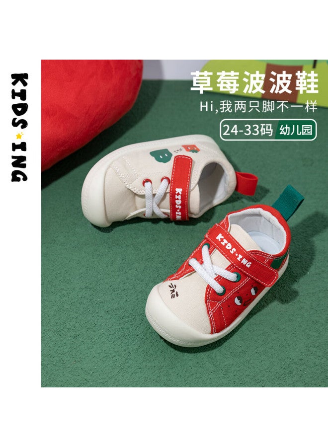 Kids.ing Spring New Style Kids Girls' Canvas Shoes With Strawberry Pattern Soft Bottom Toddler Shoes Red/beige Size 27 - Image 1