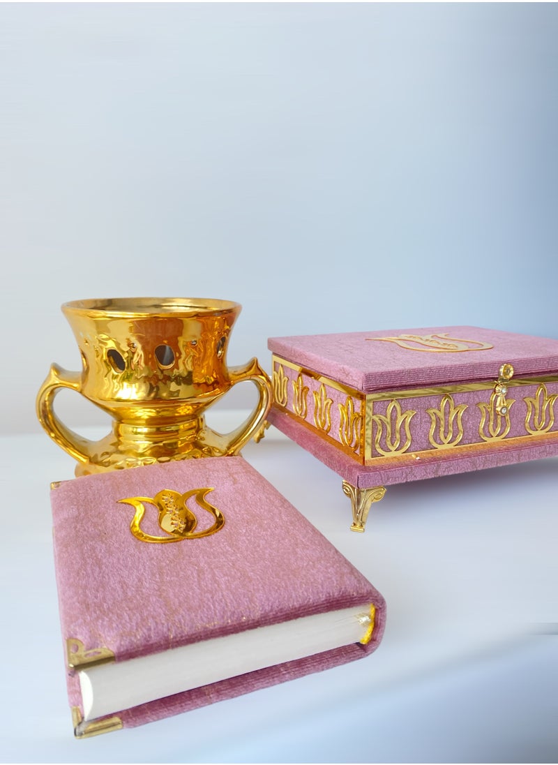 OLUDENIZ Velvet Quran Set with Golden Accents – Luxurious Islamic Gift for Home, Office & Special Occasions  - Image 5