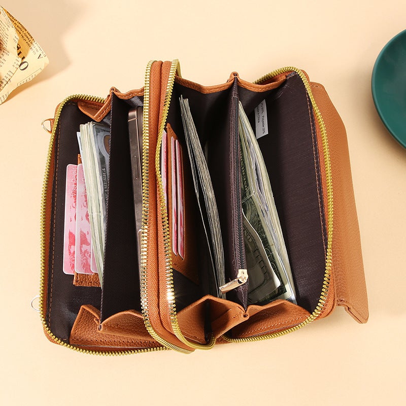 Multifunctional Solid Color PU Leather Wallet, RFID Blocking Design Portable Daily Storage Purse for Cards Cash Coin Business Use - Image 1