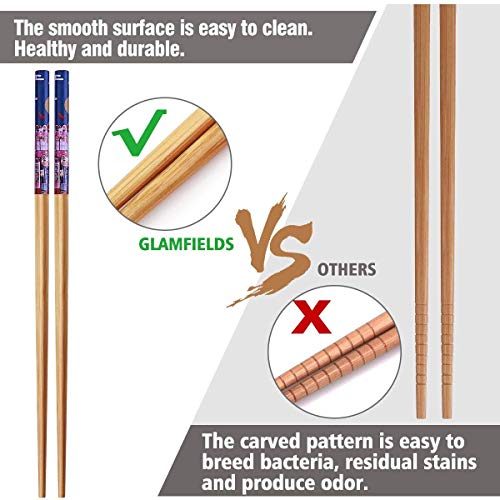 GLAMFIELDS 10Pairs Handmade Natural Bamboo Chopsticks Healthy Asian Japanese Korean Noodles Sushi Chopsticks set Reusable Gift Tableware-Cute Cat Drawing - Image 3