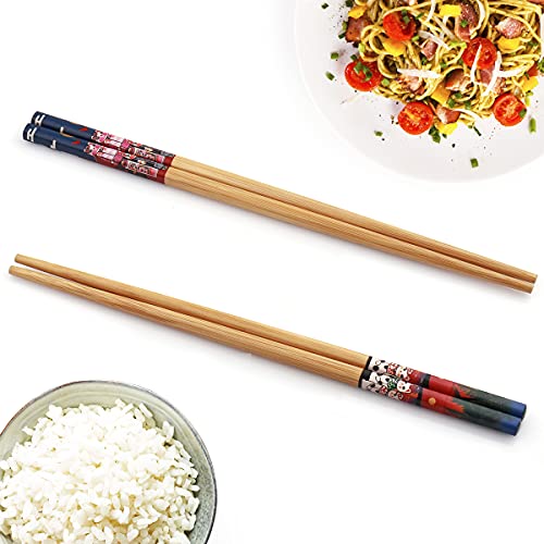 GLAMFIELDS 10Pairs Handmade Natural Bamboo Chopsticks Healthy Asian Japanese Korean Noodles Sushi Chopsticks set Reusable Gift Tableware-Cute Cat Drawing - Image 4
