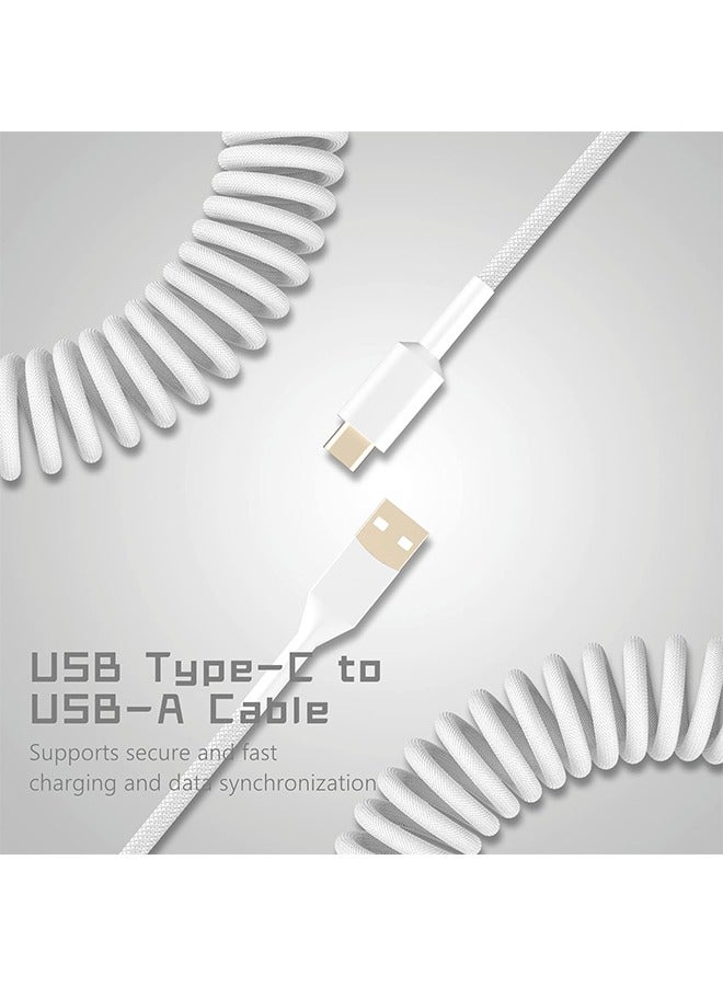 Detachable Mechanical Gaming Keyboard Wire Data Cable,with Spring Extension and Type C to USB A Mix 1.5M for Gaming Keyboard and Cellphone, White - Image 4