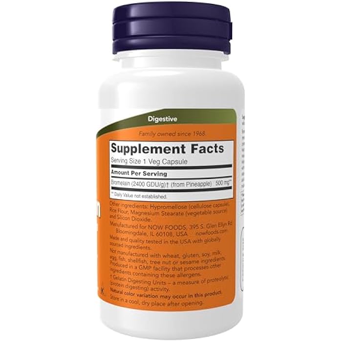 now Supplements, Bromelain (Natural Proteolytic Enzyme) 2,400 GDU/g - 500 mg, Natural Proteolytic Enzyme*, 60 Veg Capsules - Image 2