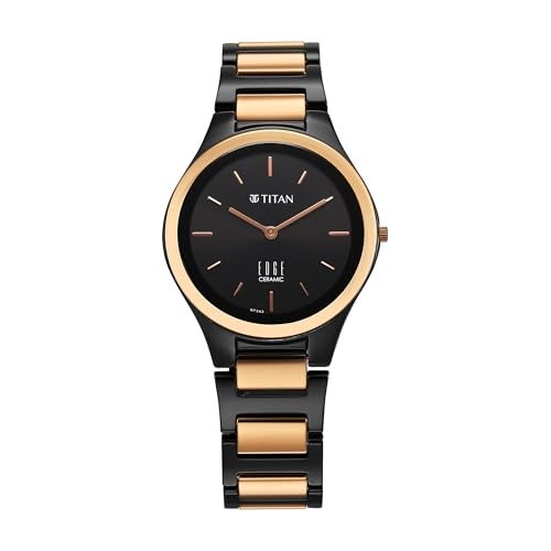 EDGE Titan Ceramic Quartz Analog Black Dial Ceramic Strap Watch for Women - Image 1