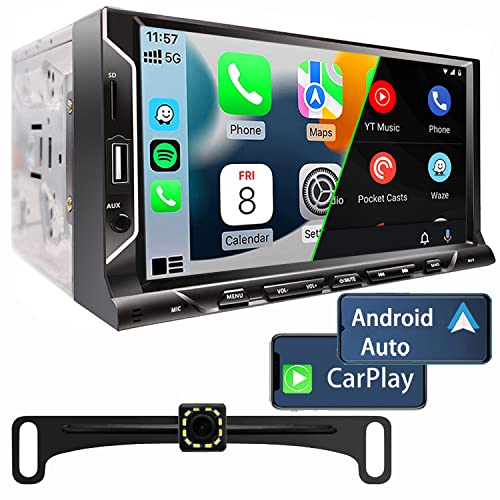Leadfan 7 Inch Double Din Car Stereo Support Apple CarPlay Android Auto Mirror Link Capacitive Touchscreen Monitor Car Play Radio with Bluetooth 5.0, FM Radio, USB/TF/AUX Port, Backup Camera, Remote Control - Image 1