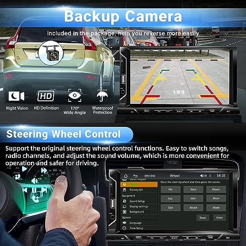 Leadfan 7 Inch Double Din Car Stereo Support Apple CarPlay Android Auto Mirror Link Capacitive Touchscreen Monitor Car Play Radio with Bluetooth 5.0, FM Radio, USB/TF/AUX Port, Backup Camera, Remote Control - Image 5