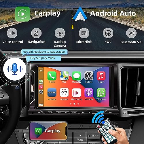 Leadfan 7 Inch Double Din Car Stereo Support Apple CarPlay Android Auto Mirror Link Capacitive Touchscreen Monitor Car Play Radio with Bluetooth 5.0, FM Radio, USB/TF/AUX Port, Backup Camera, Remote Control - Image 2