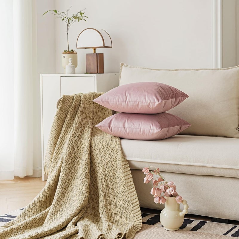 NiNi ALL Decorative Throw Pillow Covers Velvet 28x28 Inch Pack of 2 Dusty Pink Cushion Covers Soft for Couch Sofa Bedroom Living Room Outdoor - Image 3