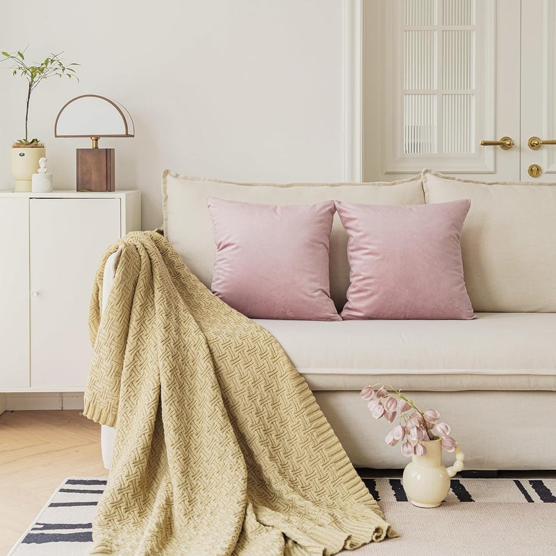 NiNi ALL Decorative Throw Pillow Covers Velvet 28x28 Inch Pack of 2 Dusty Pink Cushion Covers Soft for Couch Sofa Bedroom Living Room Outdoor - Image 2
