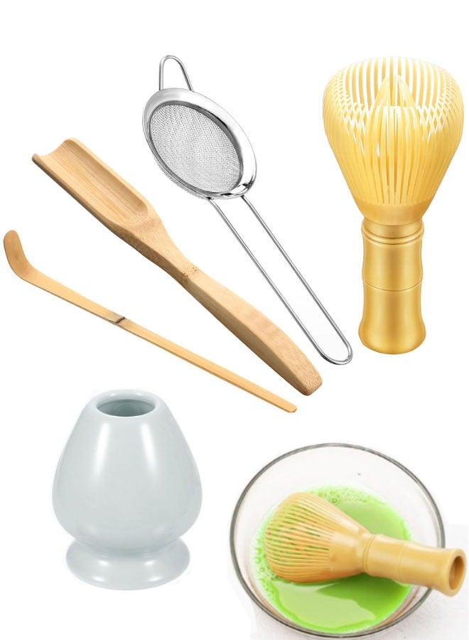 5 PCS Matcha Whisk Set, Resin Tea Matcha Whisk, Sifter, Holder, Bamboo Tea Scoop, Tea Spoon for Stirring Japanese Green Tea Powder  - Image 1