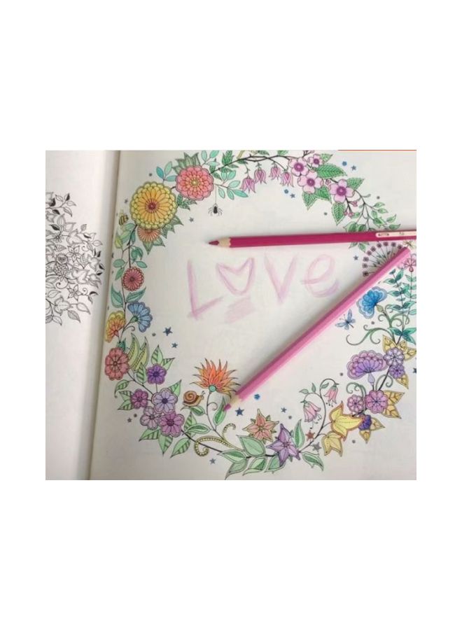 NIBEMINENT Secret Garden Colouring Book With 36 Colour Pencil White/Grey/Green - Image 3