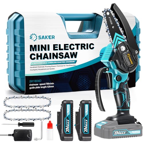 Saker Mini Chainsaw,Portable Electric Cordless Chainsaw,Battery Powered,Small Power Handheld Chain Saws Pruning Shears for Tree Branches,Christmas Gifts for Men Dad Women(2 Batteries&3 Chains) - Image 1