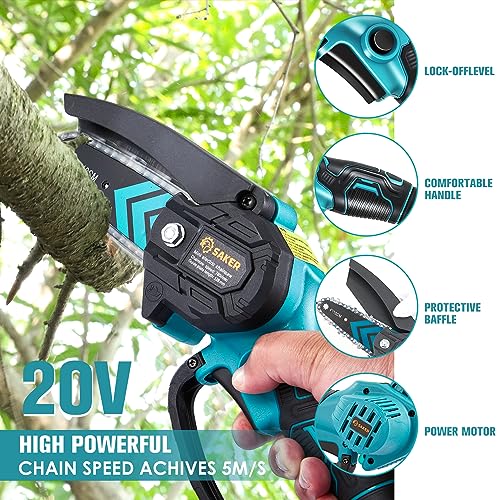 Saker Mini Chainsaw,Portable Electric Cordless Chainsaw,Battery Powered,Small Power Handheld Chain Saws Pruning Shears for Tree Branches,Christmas Gifts for Men Dad Women(2 Batteries&3 Chains) - Image 4