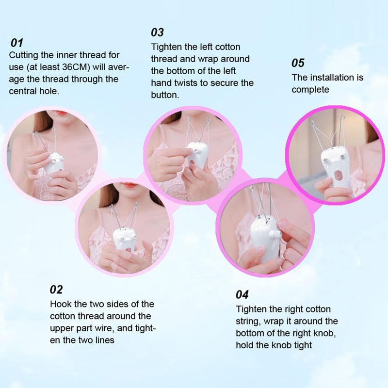 Betued Threading Hair Removal, Hair Removal Device, Electric Threading Epilator USB Hair Remover for & Body Hair Removal with Cotton Thread Roll (Pinks) - Image 3