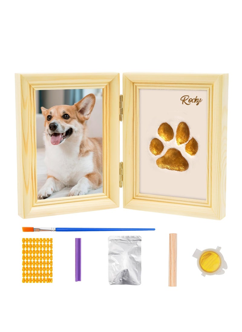 Generic - Pet Paw Print Kit with Picture Frame and Imprint Clay, Keepsake for Dogs and Cats, Memorial Display for Pets, Double-Hinged Photo Frame, Soft Moulding Clay, Natural Material. - Image 1