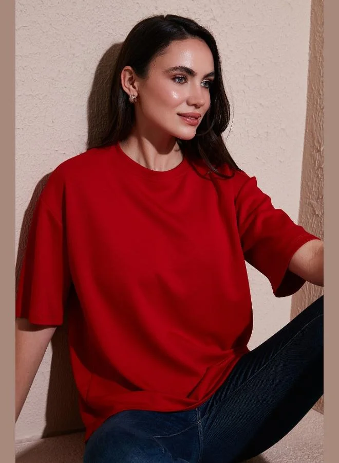 Lela Lela Stretch Oversize Fit Crew Neck T Shirt Women's T SHIRT 5865911